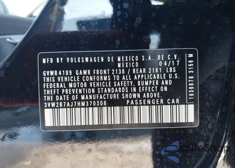 2017 Volkswagen Jetta 1.4T S z USA, uszkodzony, nr VIN 3VW2B7AJ7HM370306